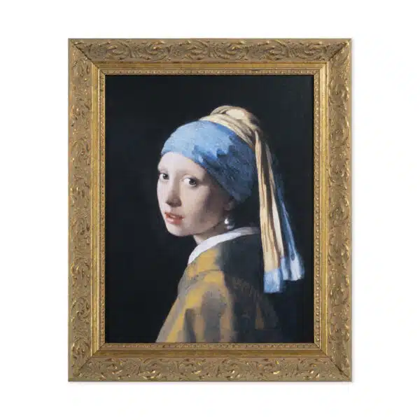 Reproductie Meisje met de parel op canvas met lijst