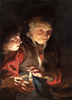 3D kaart Oude vrouw met kaars - Rubens