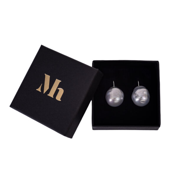 Barok oorbellen antraciet, zilverkleurige haak(groot)