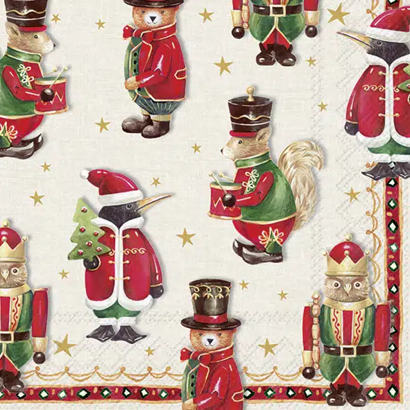 Servetten L Animal Figures Cream Red