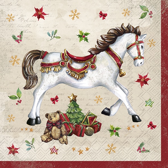 Servetten L Festive Horse cream