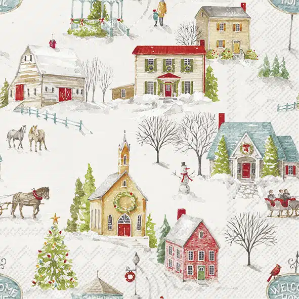 Servetten L Snowy Village cream