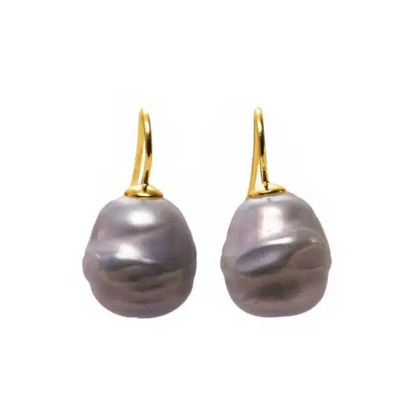 Barok oorbellen antraciet (groot/goudkleurige haak)