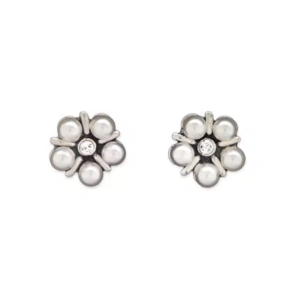 Oorbellen steker bloem parel Sterling zilver