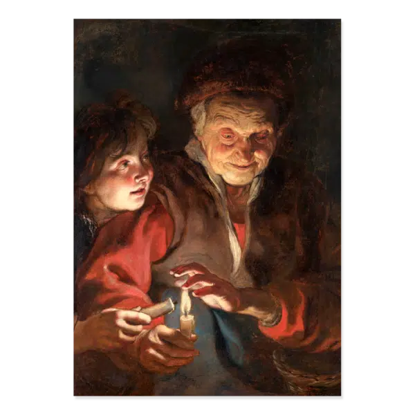 Poster groot Oude Vrouw en Jongen met Kaarsen, Rubens