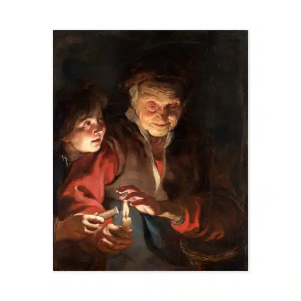 Poster Oude Vrouw en Jongen met Kaarsen