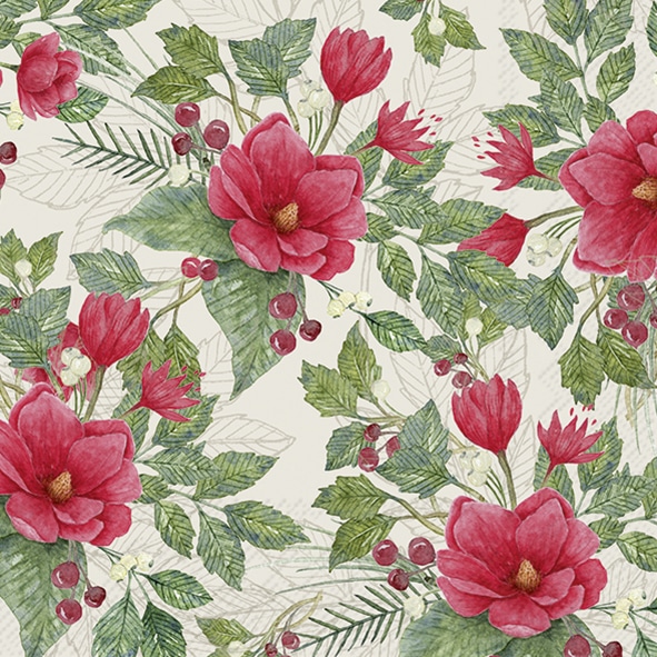 Servetten L CHRISTMAS FLOWERS cream