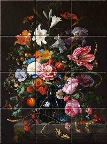 Tegeltableau De Heem 33 x 44 cm (12 tegels gemonteerd op MDF))