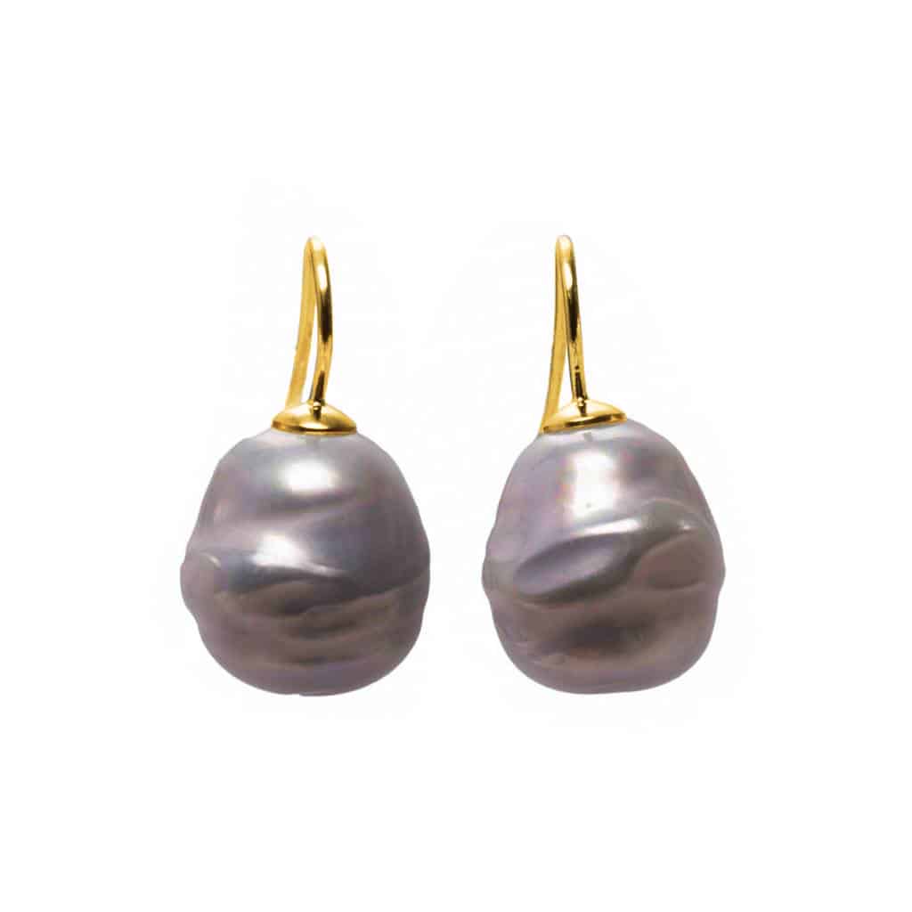 Barok oorbellen antraciet (groot/goudkleurige haak)