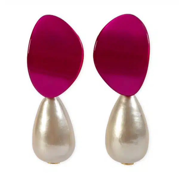 Oorbellen A/L 12 GISELE Grote Druppel - Silky pearl & magenta