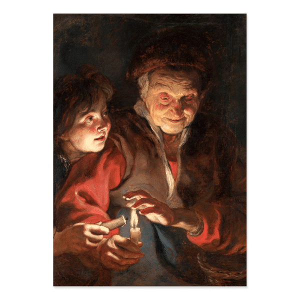 Poster groot Oude Vrouw en Jongen met Kaarsen, Rubens